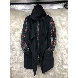 Lularoe Thick Canvas Like Hoodie Cardigan w/Big Pockets, Floral Sleeves, Open XL
